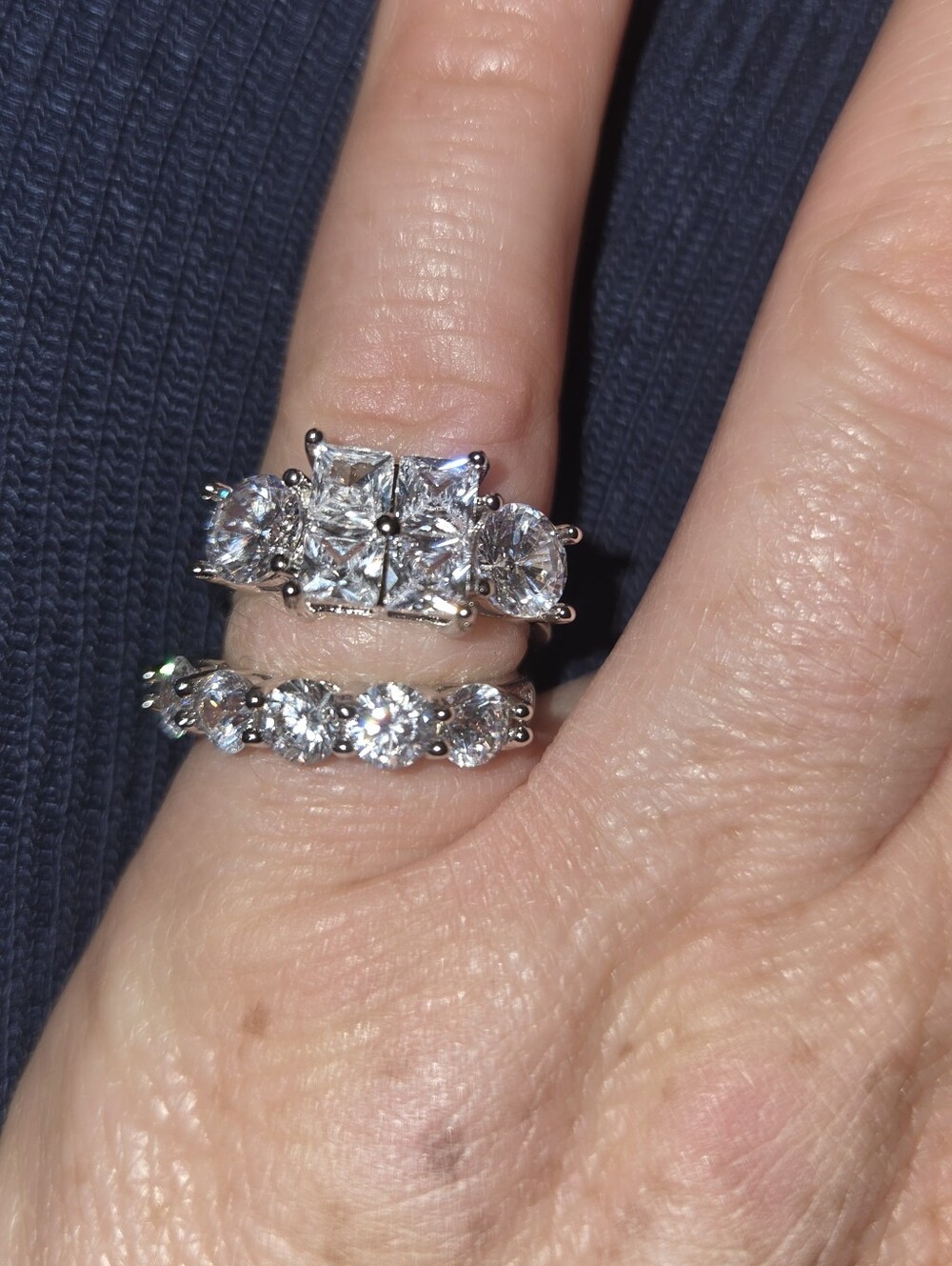 Sterling Silver Cubic Zirconia Band Set in White Size 6.5